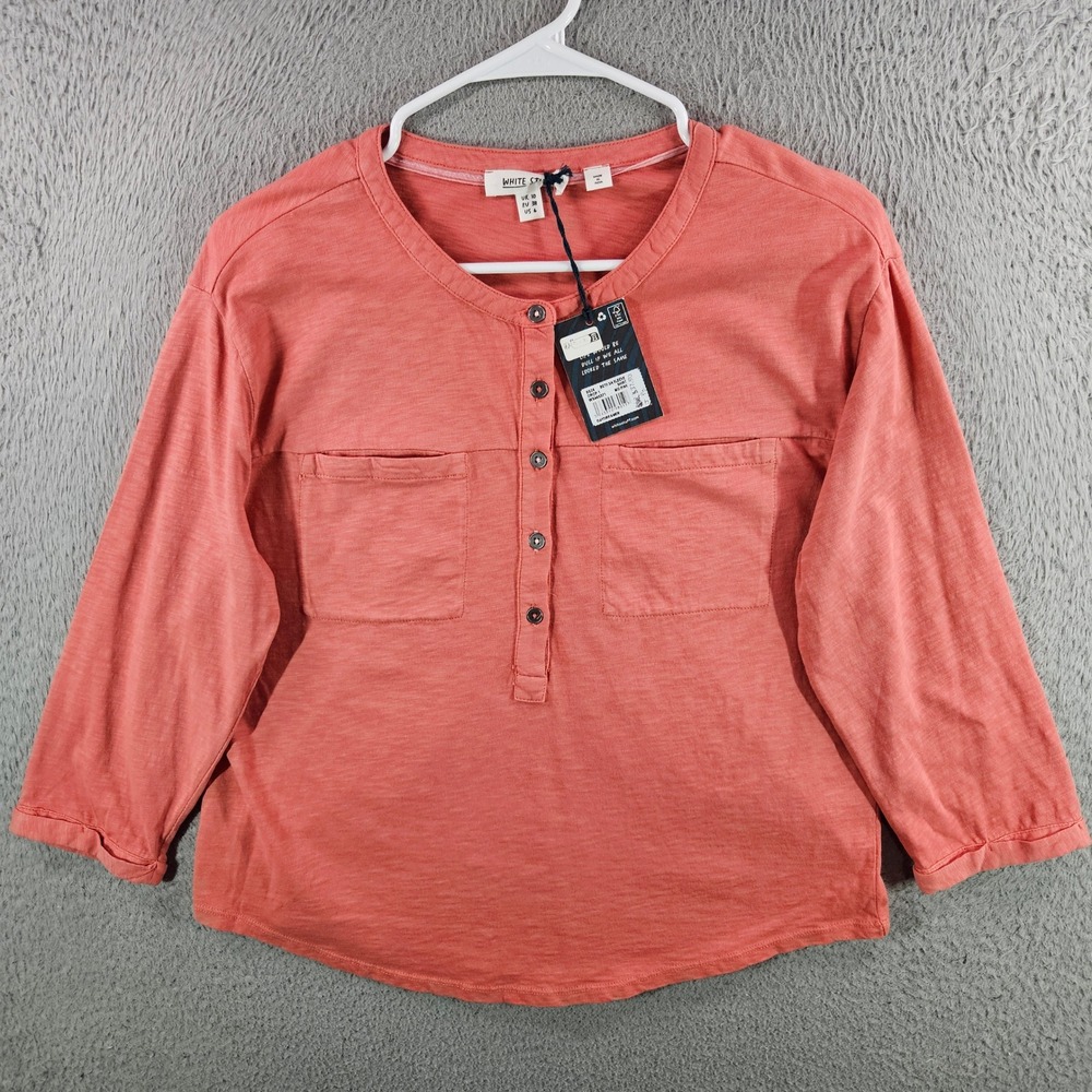 White Stuff Beth 3/4 Sleeve Henley Shirt Pink Cotton Slub Size 6 NEW NWT